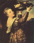 TIZIANO Vecellio, Girl with a Basket of Fruits (Lavinia) r